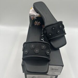 NEW Coach Women's Tea Rose Mesh Sandal,Black Embellished Slide, SZ: 5.5 B, (NIB)